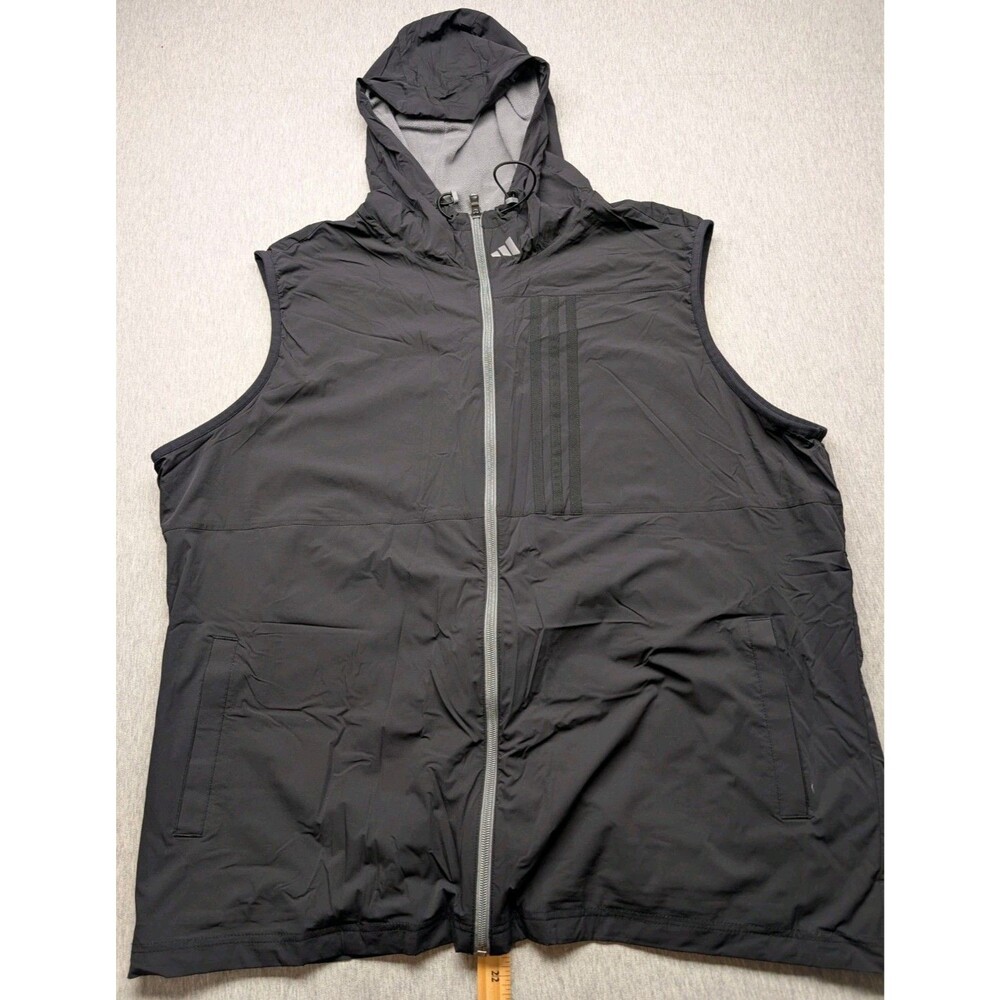 Adidas Hoodie Fleece Lined Vest Full Zip Hooded Jacket Black Size 2XL
